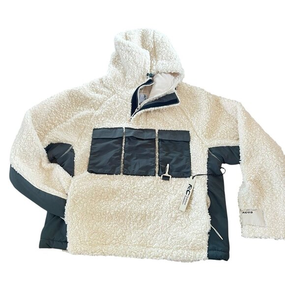 Reese Cooper Outdoor Supply Hooded Anorak Sherpa Jacket White & Green Size Large - Picture 1 of 10